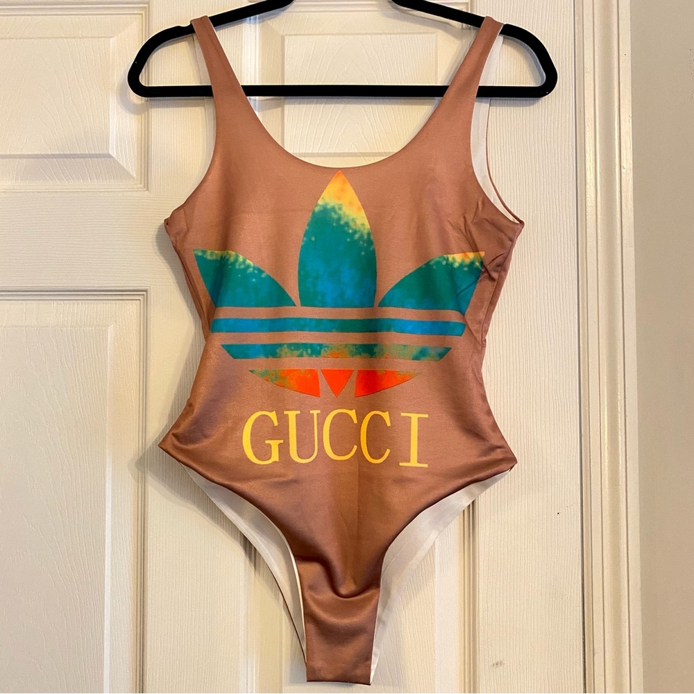NWOT Gucci x Adidas One Piece Tan Bathing Suit Size Medium/ Large
